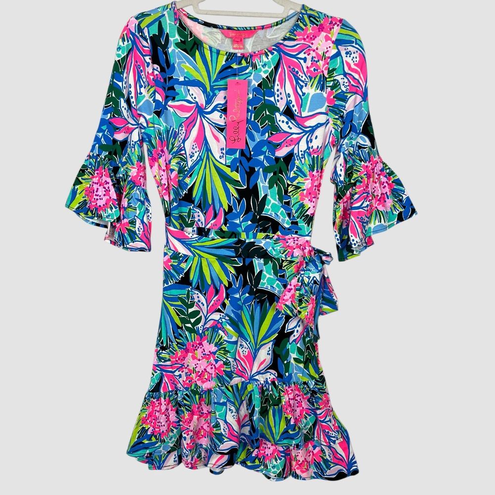 Lilly Pulitzer Dress Kassi Onyx You Me And Giraffe Ruffled Faux Wrap Dress Small